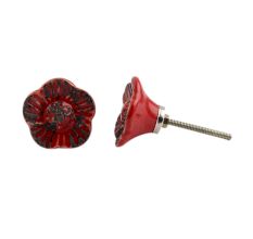 Red Daffodils Ceramic Etched Drawer Knob